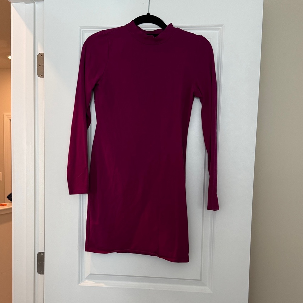 Magenta Lace-Up Long Sleeve Dress